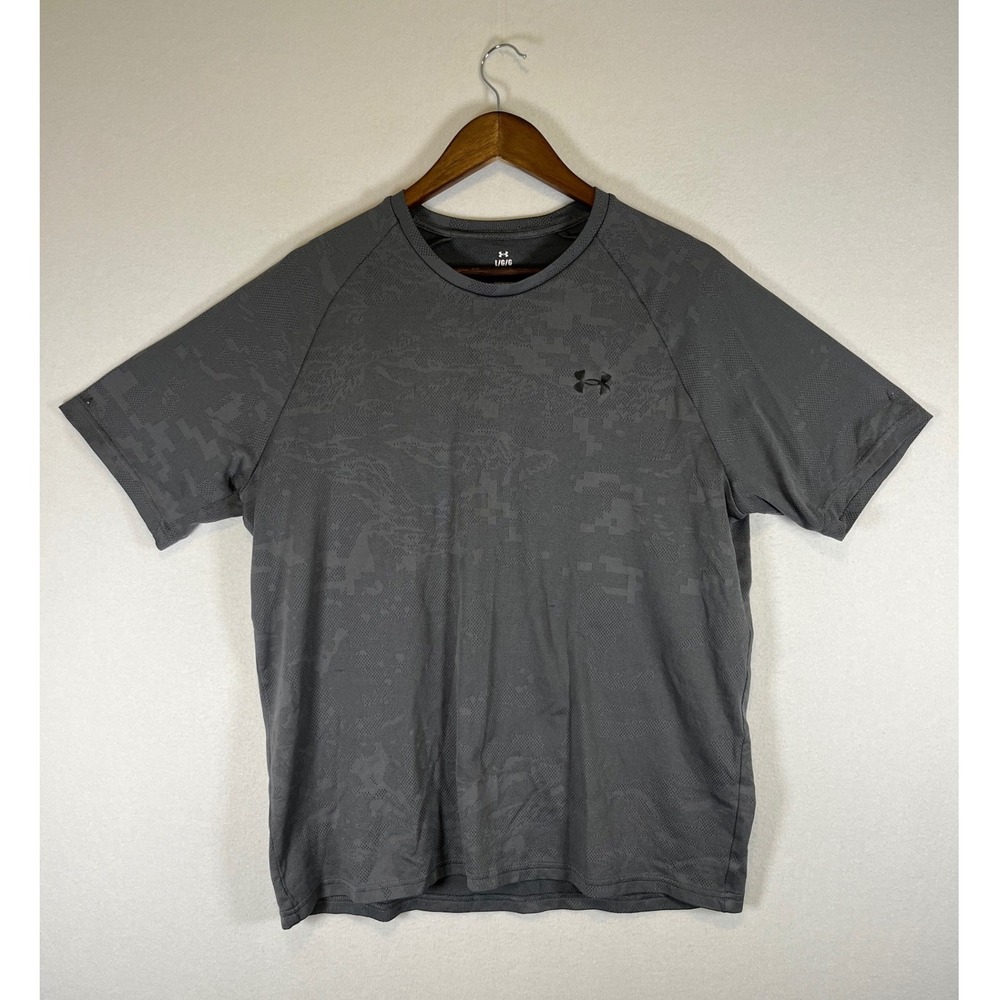 Tactical Under Armour Mens Large Grey Digital Camo Mesh Loose Fit Athletic Tee